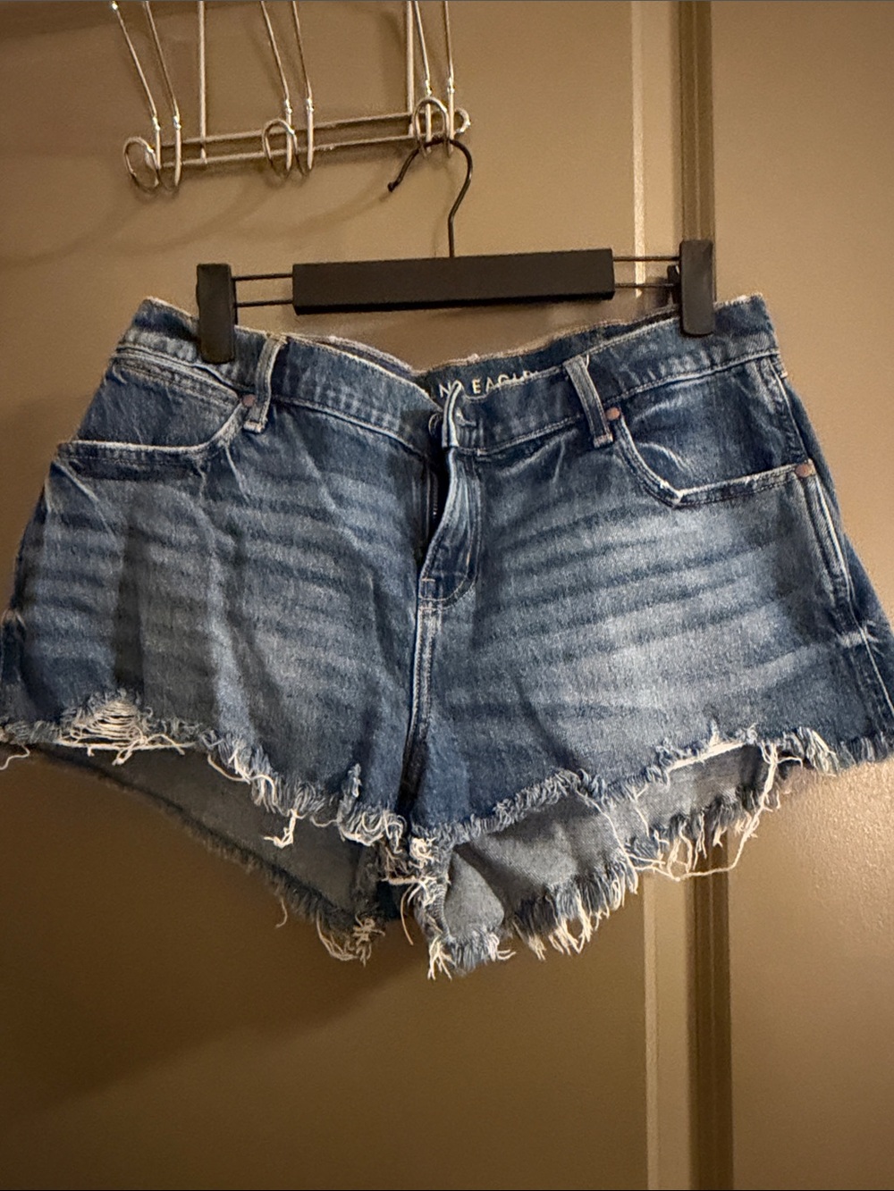 American Eagle Outfitters Frayed Hem Denim Shorts - Blue Wash